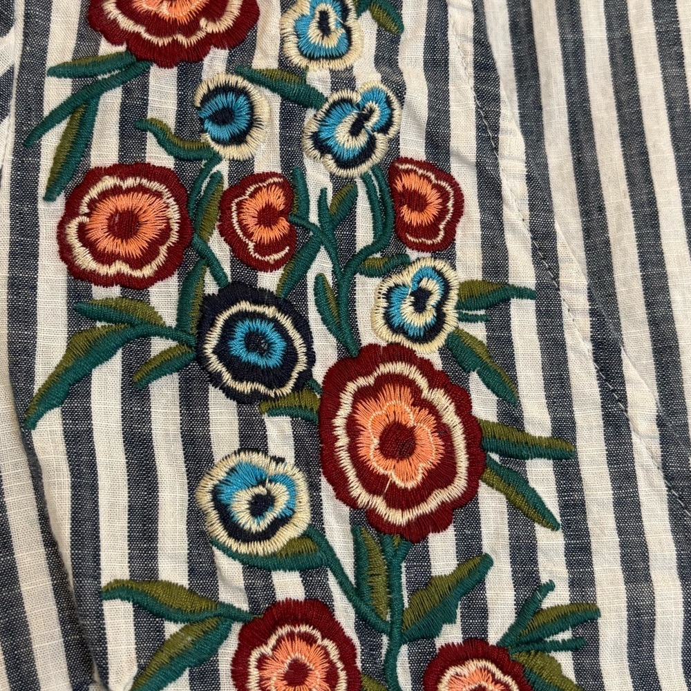 ADELINE Blue and White Striped Blouse with Floral Embroidery - Picture 5 of 12